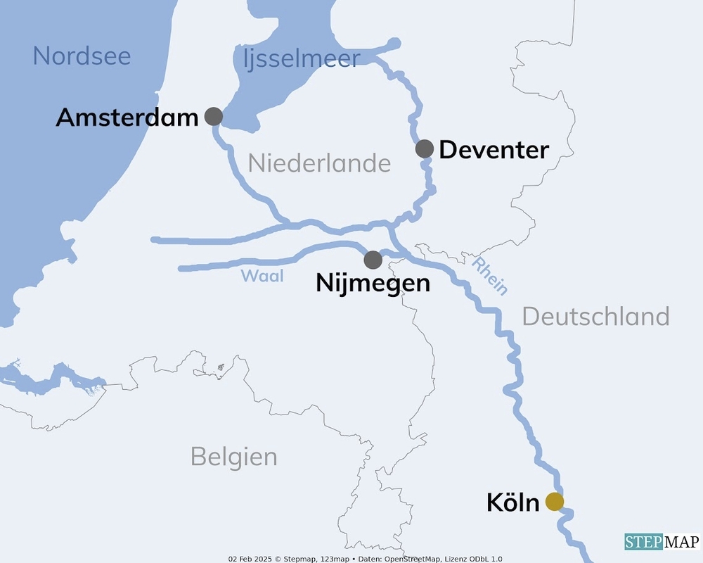 Routenkarte für die Adventskreuzfahrt in Holland