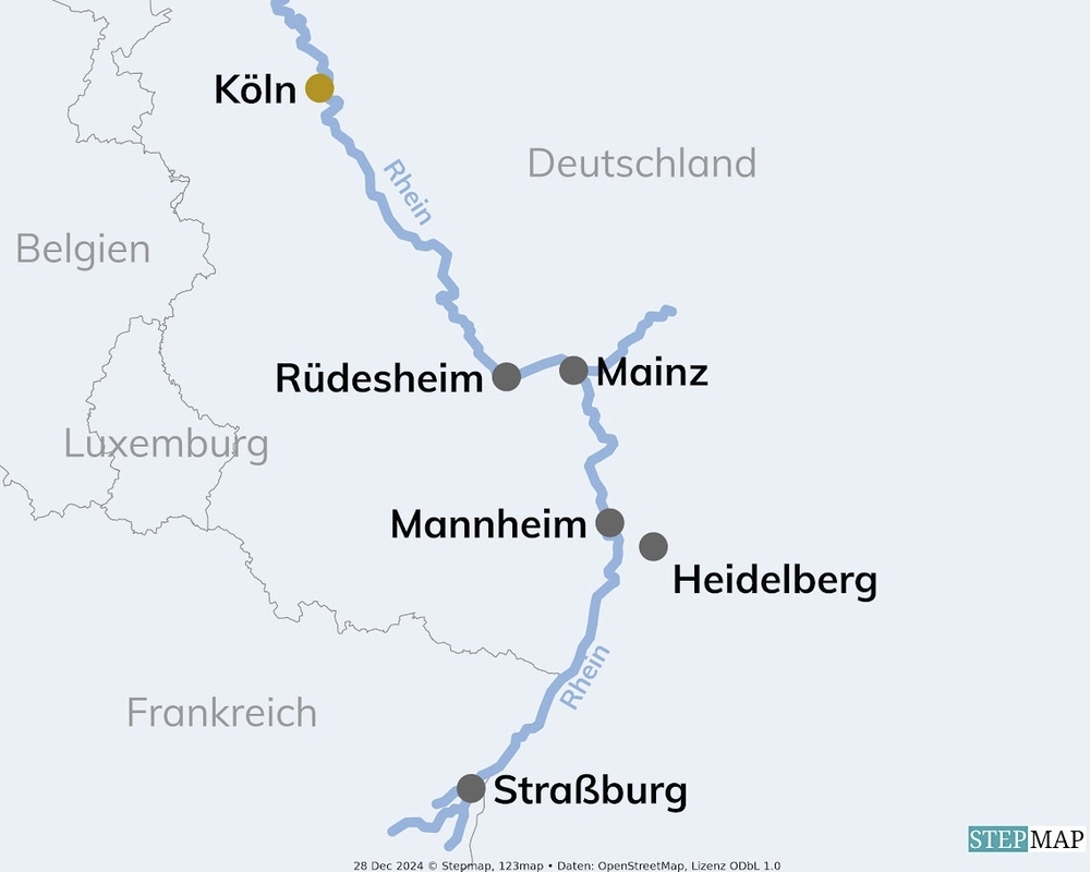 Routenkarte Advent Rhein 2025