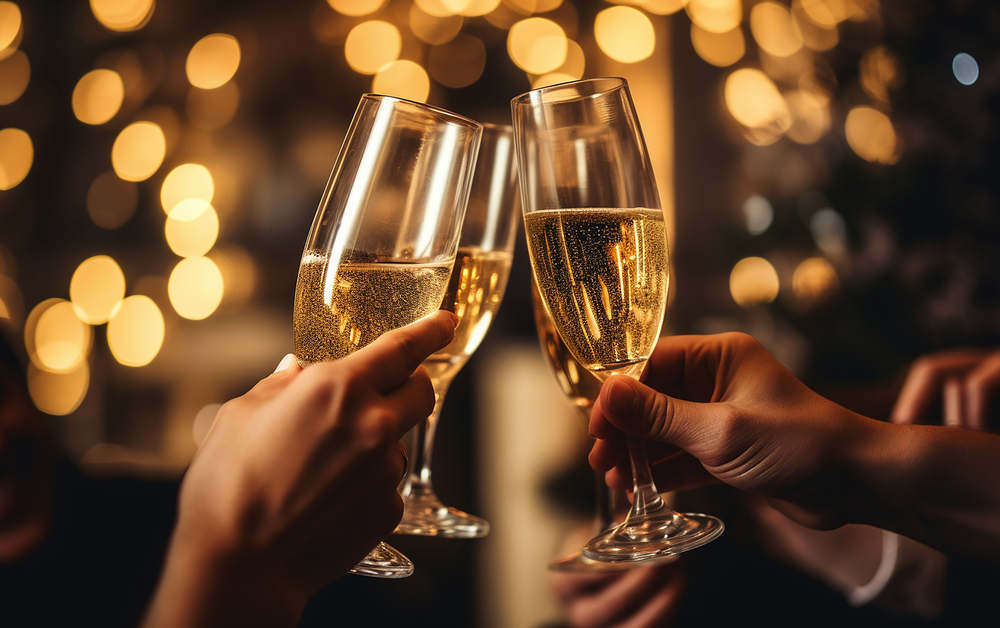 Menschen, die mit Champagnergläsern auf einer Party anstoßen