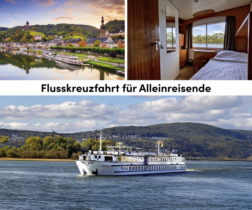 Kollage für die Alleinreisenden Flusskreuzfahrt auf Rhein, Mosel & Saar